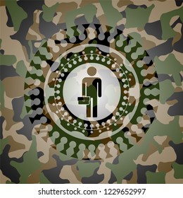 businessman holding briefcase icon on camo pattern