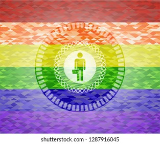 businessman holding briefcase icon on mosaic background with the colors of the LGBT flag