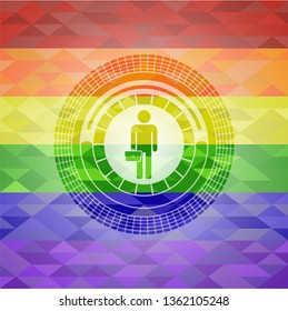 businessman holding briefcase icon on mosaic background with the colors of the LGBT flag