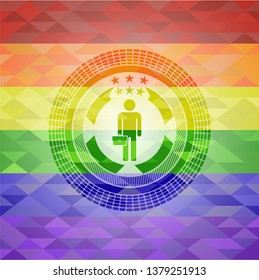 businessman holding briefcase icon on mosaic background with the colors of the LGBT flag