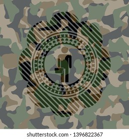 businessman holding briefcase icon on camouflaged texture