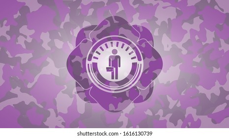 businessman holding briefcase icon on pink and purple camouflage texture