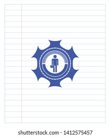 businessman holding briefcase icon with pen strokes. Blue ink. Vector Illustration. Detailed.