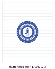 businessman holding briefcase icon pen strokes emblem. Blue ink. Vector Illustration. Detailed.