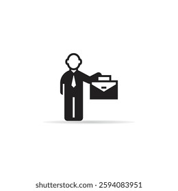 businessman holding briefcase icon with shadow on white background