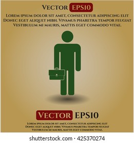 Empresario sostiene el símbolo del vector del icono de la cartera