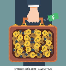 Businessman holding Briefcase and idea bulb inside.Vector EPS10