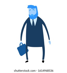 Businessman holding briefcase, male cartoon character. Office manager in a business suit. Cartoon design icon. Flat vector illustration. Isolated on white background.