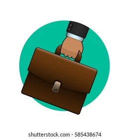 Businessman holding briefcase, vector circle logo icon.