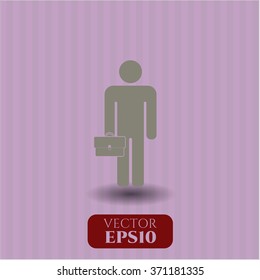 Empresario sostiene un icono o símbolo del vector de maletín