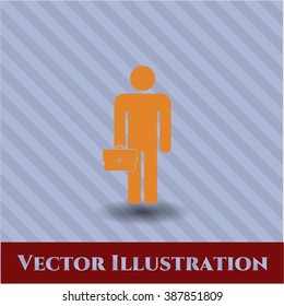 Empresario sostiene un icono o símbolo del vector de maletín