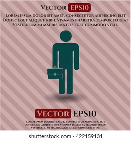 Empresario sostiene un icono del vector de maletín