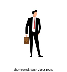 Businessman holding briefcase vector illustration isolated on white background. Male cartoon character. Office manager in a business suit. Confident man. Flat image for any platform and purpose.EPS 10