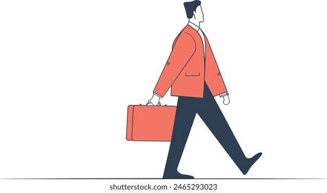  Un hombre de negocios sosteniendo un maletín y caminando, viaje de negocios, viaje corporativo, viaje ejecutivo, uno continúa la Ilustración vectorial de arte de línea