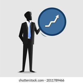 businessman holding bubble with graphic arrow icon in it