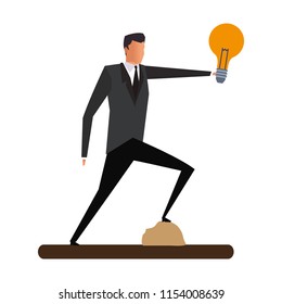 Businessman holding bulb light