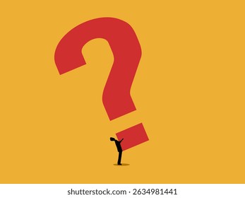 Businessman holding a burden of a question mark, big problem