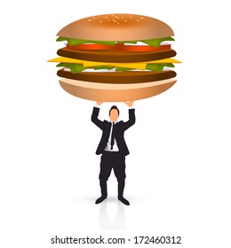businessman holding a burger