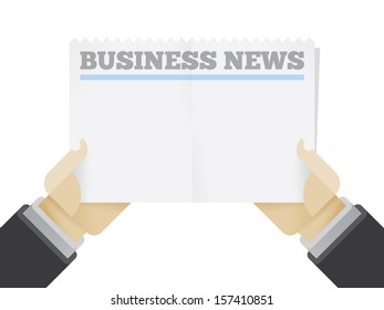 Businessman holding Business News newspaper with copy space