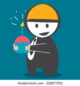 Businessman holding cake