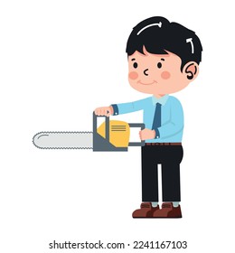 businessman holding a chainsaw flat