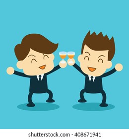 businessman holding champagne glasses, cheering.