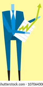 Businessman holding a chart with an arrow jumping off the chart