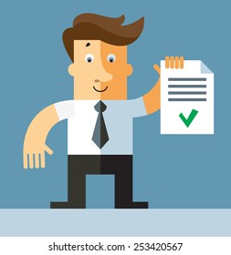 businessman holding  check list. Business flat vector illustration.