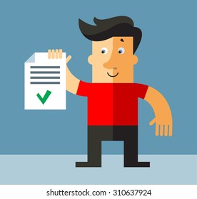 businessman holding  check list. Business flat vector illustration.