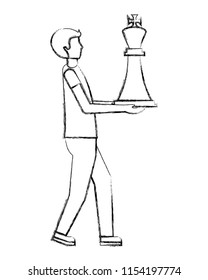 businessman holding chess king piece