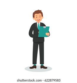 Businessman holding clip board vector illustration flat style