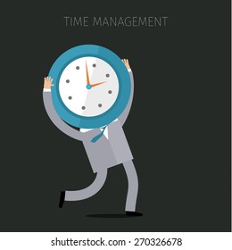 A businessman holding a clock. Concept of effective time management. Flat design vector business illustration