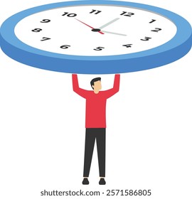 Businessman holding clock illustrating commitment to meeting reminders. Concept of punctuality, being on time for appointments or schedules, finishing work within deadlines, and time management

