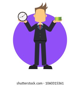 businessman holding clock and money