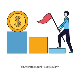 businessman holding coin chart flag