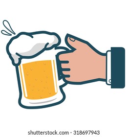 Businessman holding a cold beer. Vector illustration