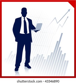 Businessman holding computer with Graph Original Vector Illustration Businessmen Concept