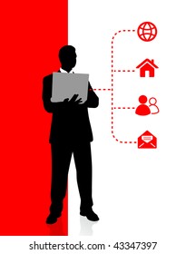 Businessman holding computer laptop with internet Icons Original Vector Illustration Businessmen Concept