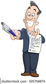 Businessman holding a contract and handing over a pen for signature