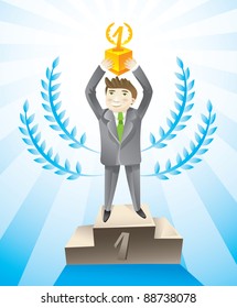 businessman holding cup - leadership concept - vector illustration