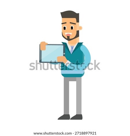 Businessman holding a digital tablet device vector illustration