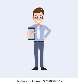 Hombre de negocios que sostiene una Ilustración vectorial de la tableta digital