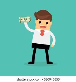 Businessman holding dollar. 