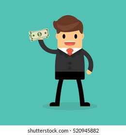 Businessman holding dollar.