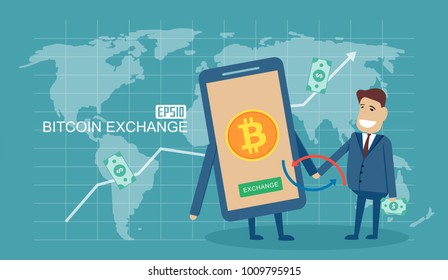 Businessman holding dollar, bitcoin and dollar exchange concept creative illustration