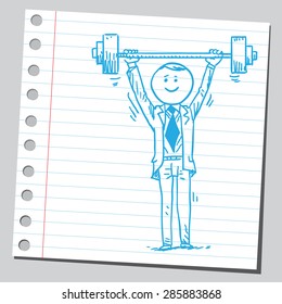 Businessman holding dumbbell