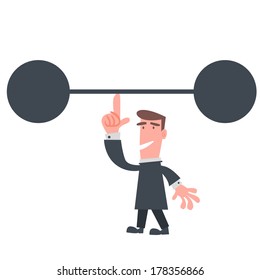 Businessman Holding Dumbbell with One Finger