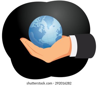 Businessman is holding earth globe in his hand