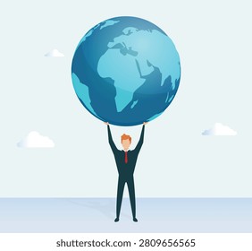 Businessman holding an earth globe up vector illustration