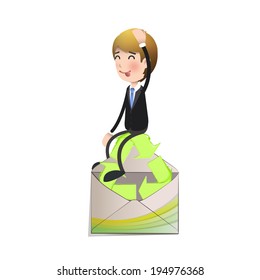 Businessman holding an ecological icon over white background